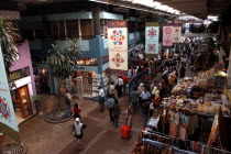 View looking down on the Central Market area with hanging banners above