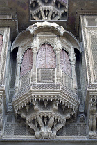 Detail of elaborate hand carved window frame of the Patwon Ki Haveli Mansion