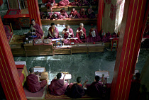 View looking down on Pujar ceremony and the making of a spiritual Mandala