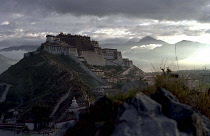 View toward the hilltop Potala Palace seen in evening light