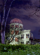 View of the A Bomb Dome illuminated at night
