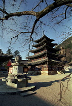 View from Temple courtyard toward the five roofed Palsangjon Hall
