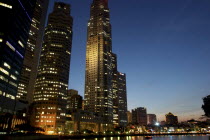 City skyline illuminated at dusk