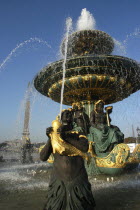 Foutain in the Place de la Concorde with the Luxor obelisk in the background