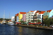 Old Willemstad. View along brightly painted waterfront architecture