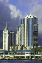 Aloha Towers hotel seen over water