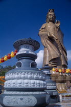 Bronze statue of Kuan Yin or Avalokiteshvara  the male Bodhisattva  a future Buddha representing the force of creation and portrayed holding a water flask.