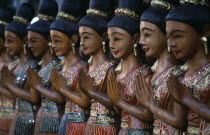 Loi Kroh. Traditional wooden carvings of women outside a crafts shop  Asian Prathet Thai Raja Anachakra Thai Siam Southeast Asia Store Classic Classical Female Woman Girl Lady Historical Older Siames...