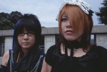 Harajuku District. Two teenage girls dressed in Japanese punk style