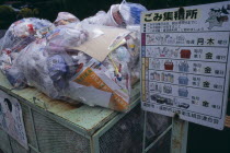 Bagged rubbish dumped at a Recycling point