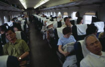 Interior view of Shinkansen aka Bullet Train travelling from Tokyo to Kyoto