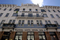 Angle view looking up at the Art Nouveau facade of Zadrunza Zveza aka Peoples Loan Bank