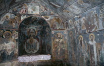 Stoupa. Interior of church with Frescoes.