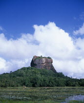 View over lily pond toward the Lion Rock monolith
