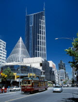 City Circle Tram in La Trobe Street with the Melbourne Central Building behind