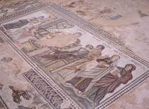 Villa of Theseus, detail of mosaic depicting Thetis and Peleus watching Ambrosia and Anathrope prepare the first bath of Achilles.