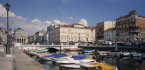 Grand Canale and iew over moored boats toward the waterfront architecture of the city