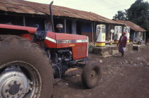 A tractor at a petrol station in the entirely Maasai populated town