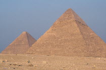 Great Pyramid of Cheops or Khufu partly seen behind Pyramid of Chephren also known as Khafre or Khephren.