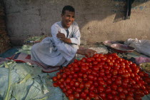 Smiling young man selling tomatoes.