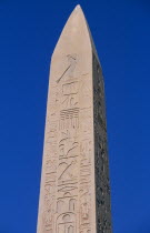 Precinct of Amun.  Hatshepsut obelisk with relief carving and hieroglyphics.