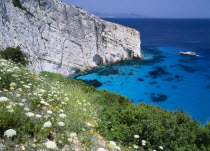 New Blue caves near the Skinari headland with tourist boat