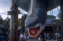 Universal Studios. View of open mouthed Jaws sculpture photopoint.