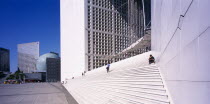 La Defense.  The Grande Arche de La Defense  people on flight of steps.