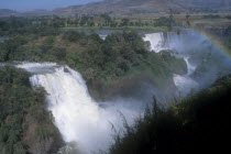 View over waterfall and river.