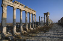 Historical site above the village of Qalaat Mudiq.  Colonnaded street.