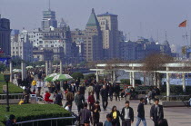 View over The Bund waterside area towards city skyline