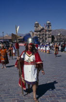 Male figure in traditional costume at Inti Raymi.   Cuzco