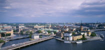 View over city and waterfront.