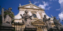 Chuch of St Peter and St Paul.  Detail of exterior facade and statuary.