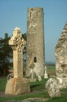 Celtic High Cross in Abbey Ruins in the Shannon Valley