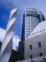 Millenia Walk & Centennial Tower with modern sculpture in front