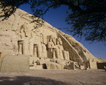 Temple of Ramses II dedicated to the gods Haramakis  Amon Ra and Ptah.  Facade with colossi.
