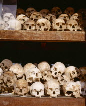 Choeung Ek Killing Fields Memorial Stupa containing  skulls of victims of the Khmer Rouge.