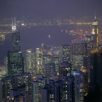 View over the City from Victoria Peak at night
