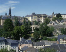 General view across the city rooftops showing city walland distant church spires