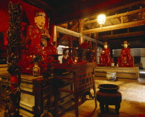 Temple of Literature display of oriental statues & wood carvings