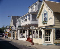 Oak Bluffs old town main street with weatherboard shops
