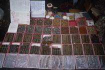 Dried centipedes  reptiles and other insects on sale in a street market