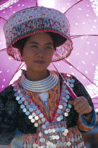 Hmong New Year. Young white Hmong woman in her New Year finery