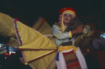 Male Peacock dancer performing traditional Shan-Burmese dance in the Loi Krahong parade