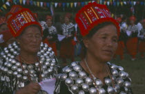 Kachin Manou Dance. Jinghpaw women in traditional costume during the dance