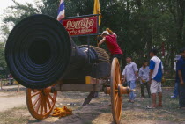 Cannon drum competition with drummer beating drum