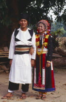 Lisu man and woman in traditional Lisu attire of the Myitkyina areaBurma Myanmar