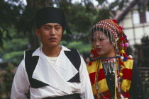Lisu man and woman in traditional Lisu attire of the Myitkyina area Burma
