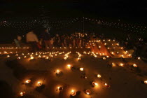 Deep Divali Festival. Oil lamps on the steps leading down to the Ganges River